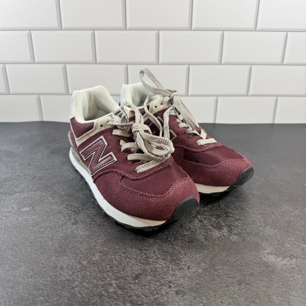 New Balance 574 burgundy trainers